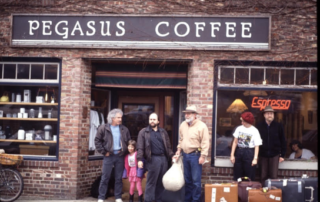 Delegates in front of Pegasus coffee